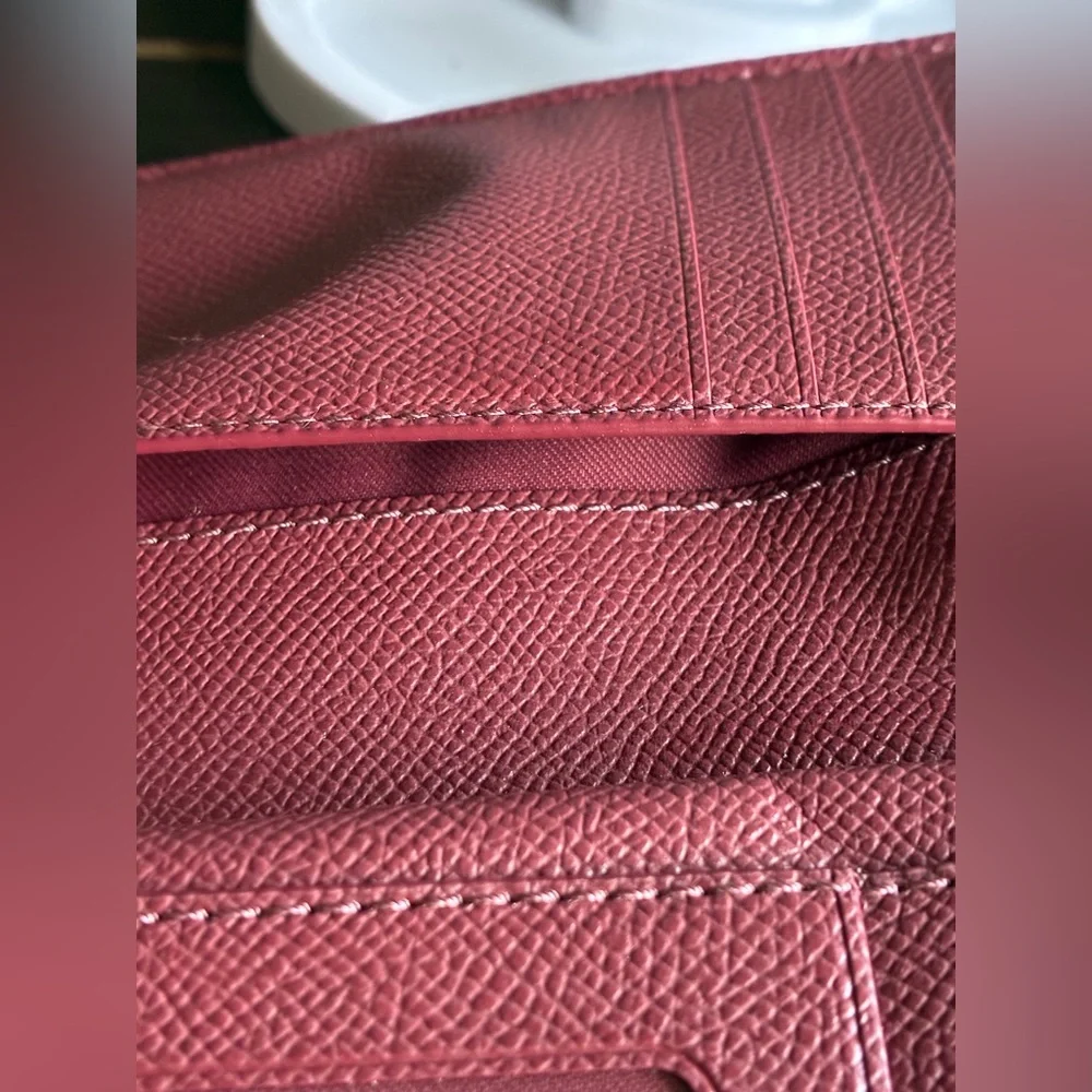 COACH Metallic Rose Pink Textured Leather Wallet with Gold Logo